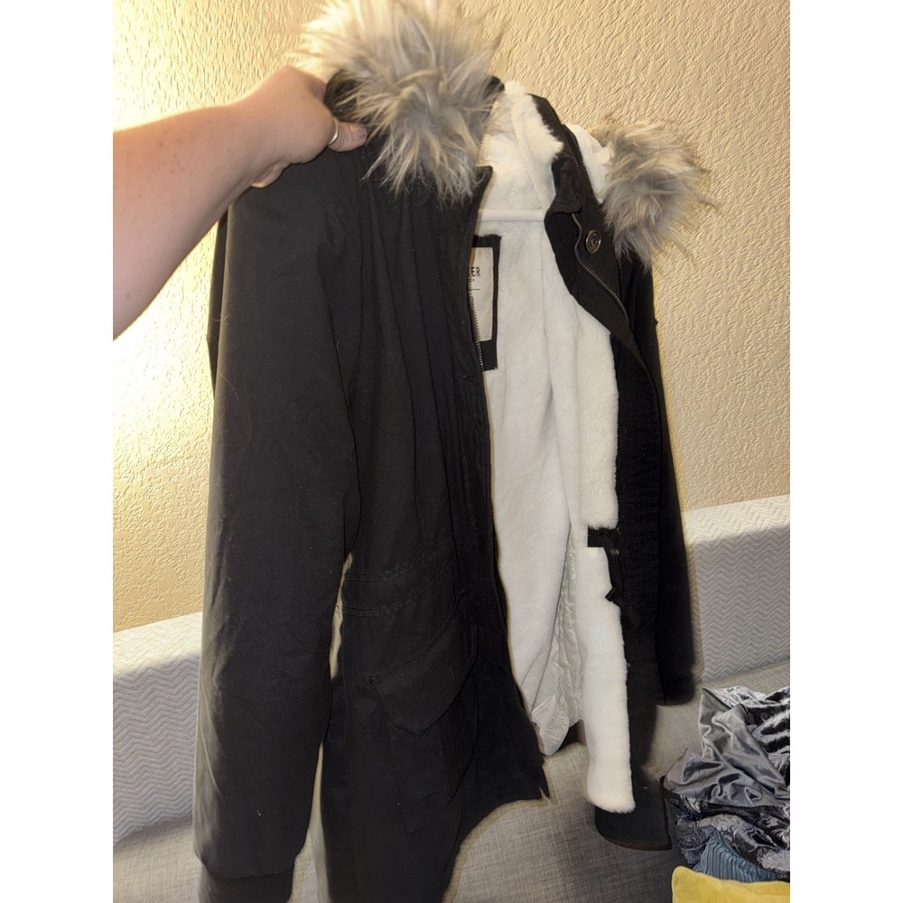 HOLLISTER FAUX TEDDY LINED PARKA JACKET COAT BLACK WOMENS SIZE L Sherpa Soft Fur - Picture 6 of 8